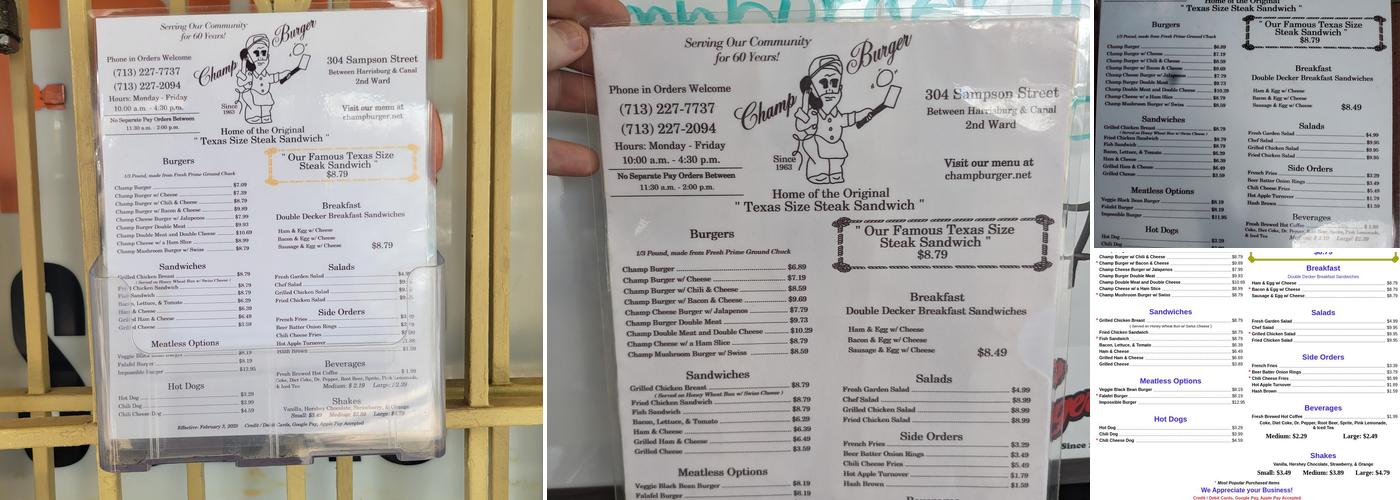 Champ Burger Menu