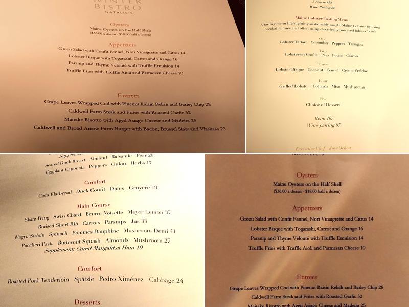 Natalie's Restaurant - Relais and Chateaux Menu