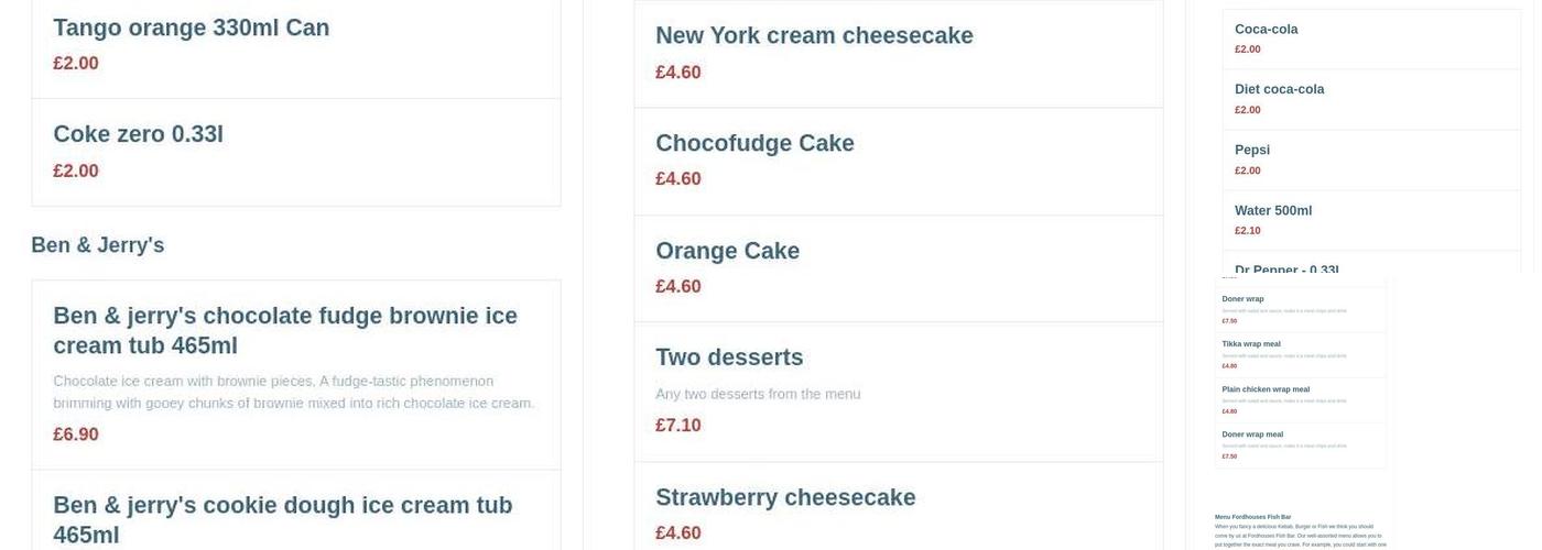 Fordhouses Fish bar Menu