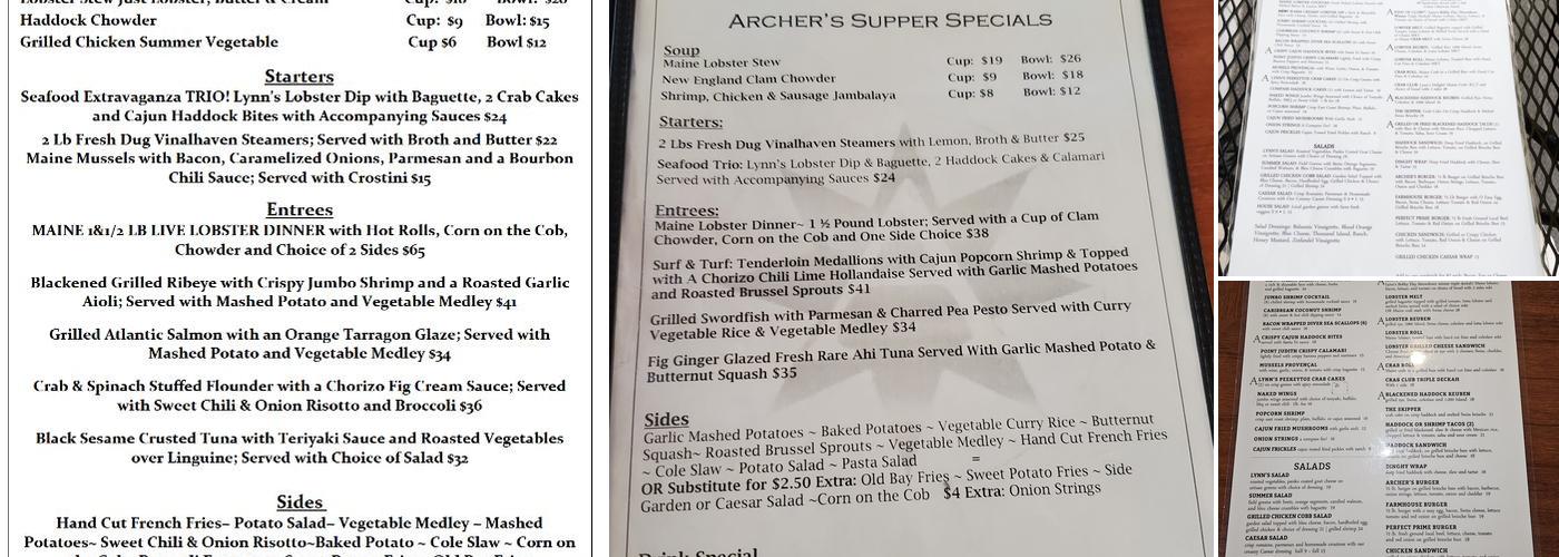 Archer’s on the Pier Menu