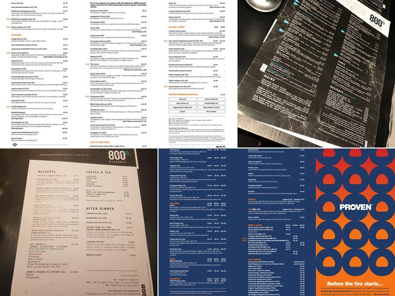 Proven Pizzeria Menu
