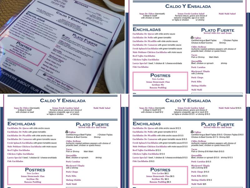 Irma's Original Menu