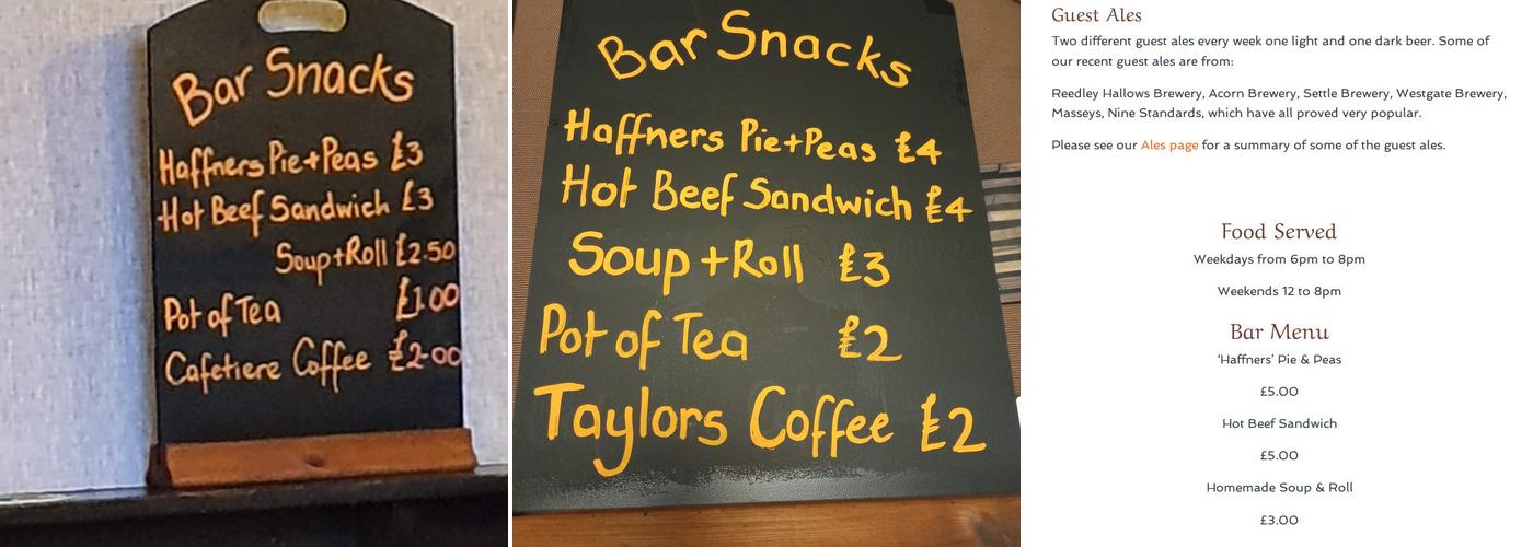 Crooked Billet Worsthorne Menu