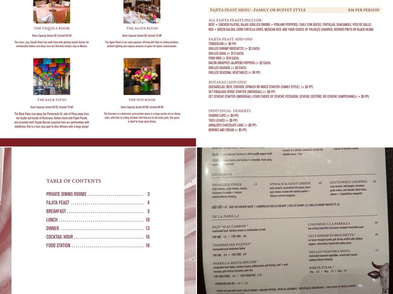 Arnaldo Richards' Picos Restaurant Menu