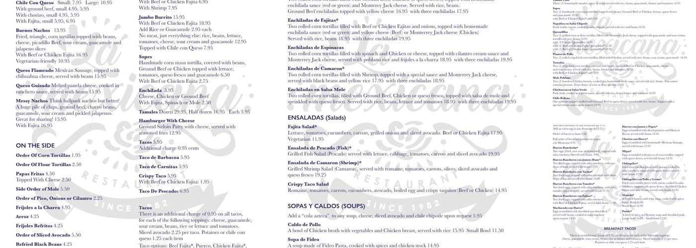 La Mexicana Menu