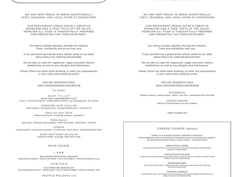 TINE Restaurant Menu