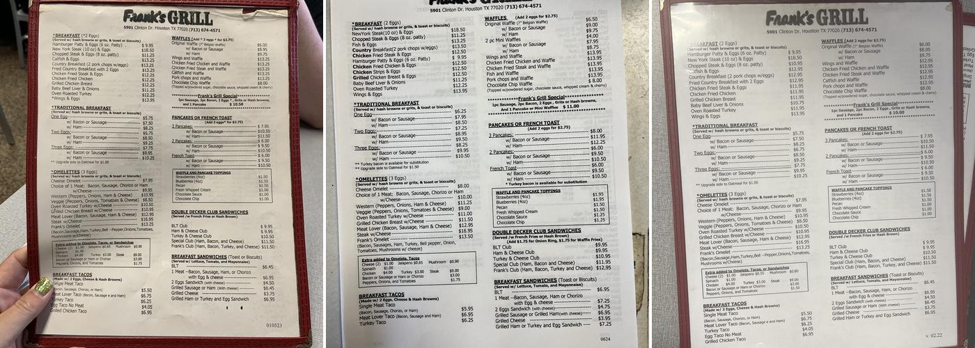 Frank's Grill Menu