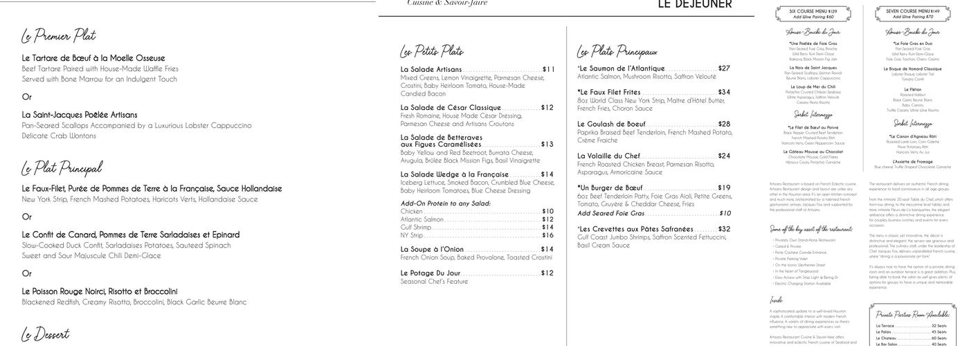 Artisans Menu