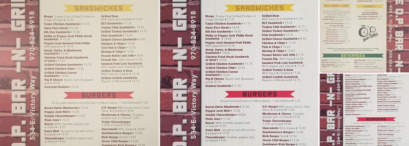 O P Bar & Grill Menu
