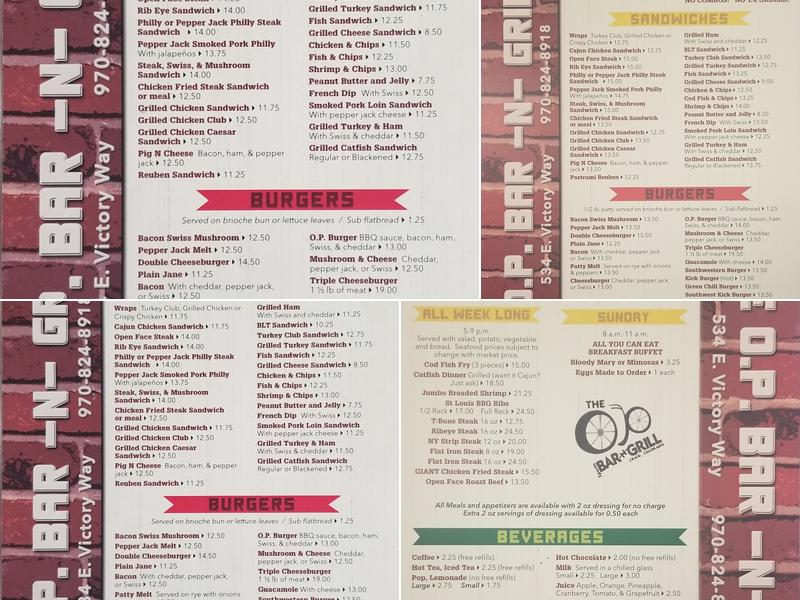 O P Bar & Grill Menu