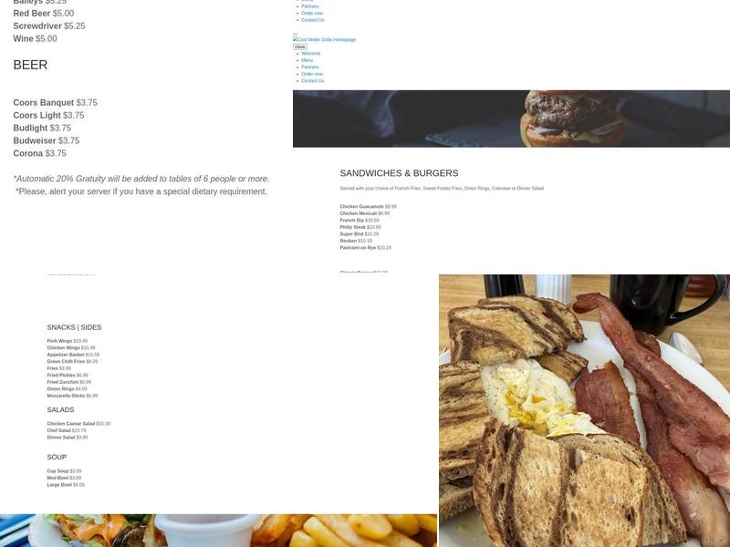 Cool Water Grille Menu