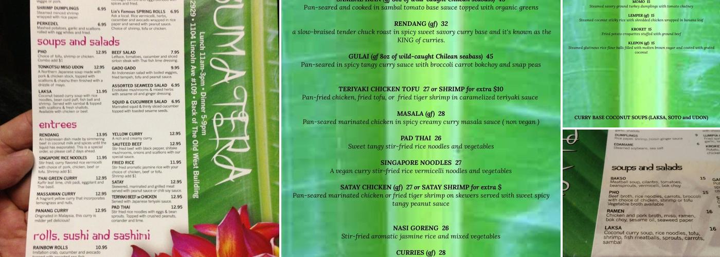 Sumatera Restaurant Menu