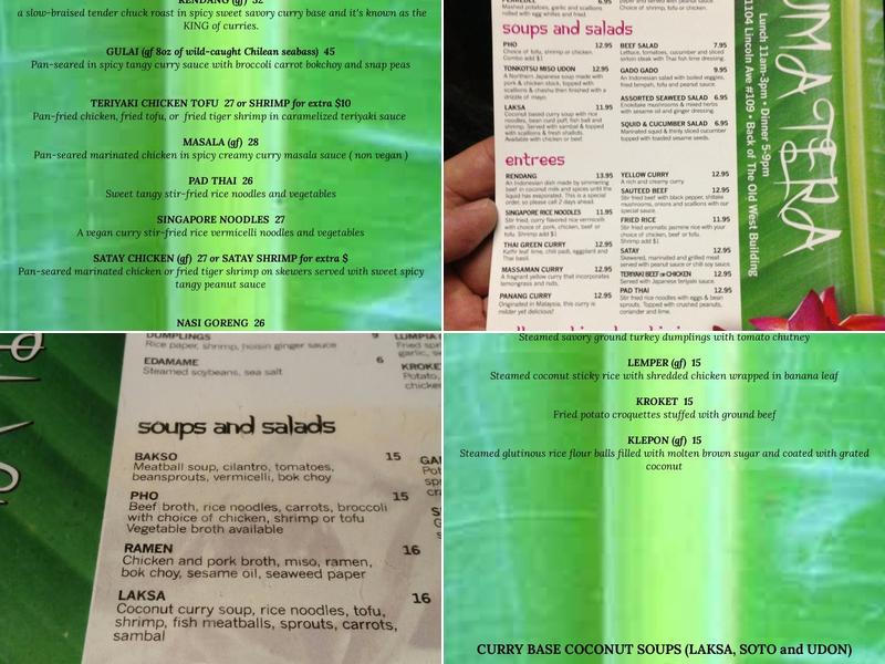 Sumatera Restaurant Menu