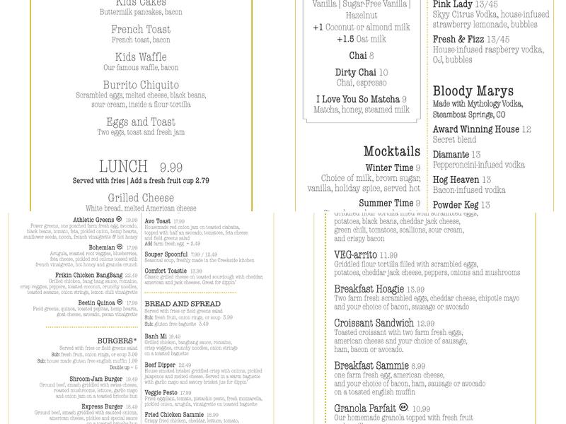 Creekside Cafe & Grill Menu