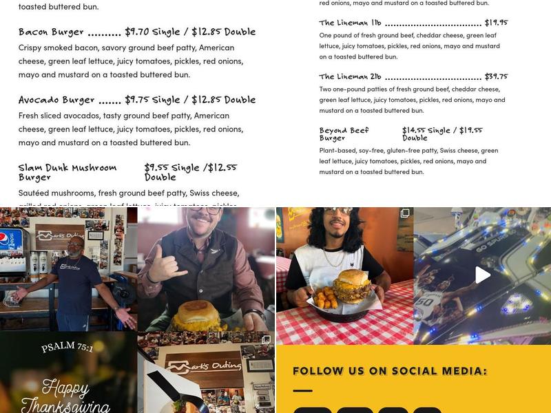 Mark's Outing Menu
