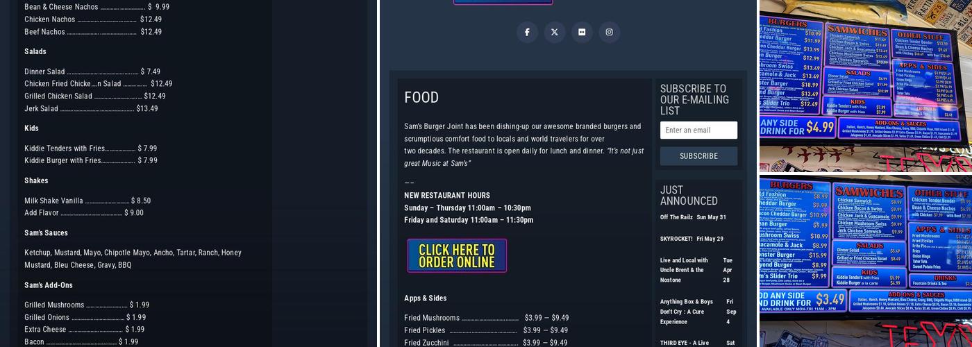 Sam's Burger Joint Menu