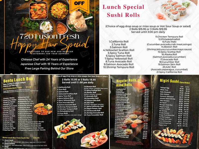 720 Fusion Fresh & Sushi Restaurant Menu