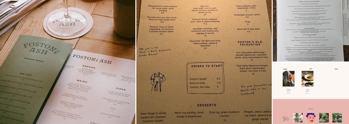Fostons Ash Inn Menu