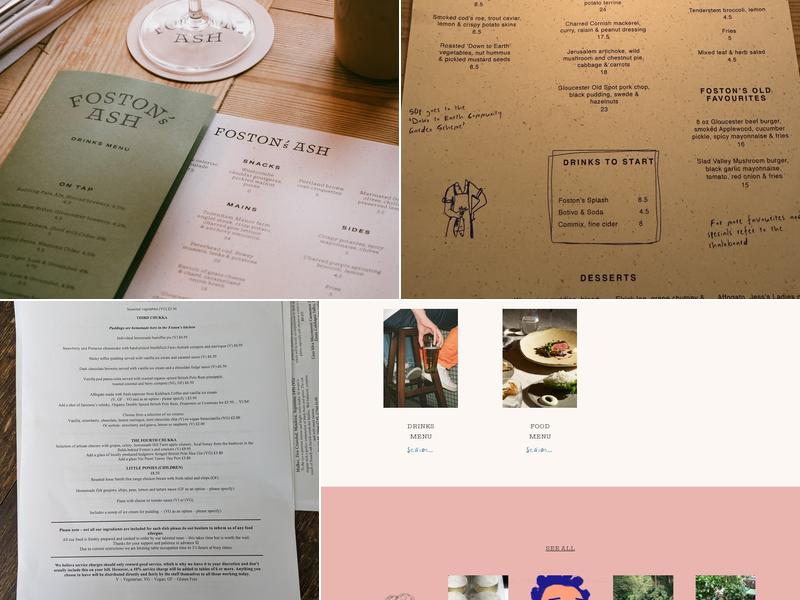 Fostons Ash Inn Menu