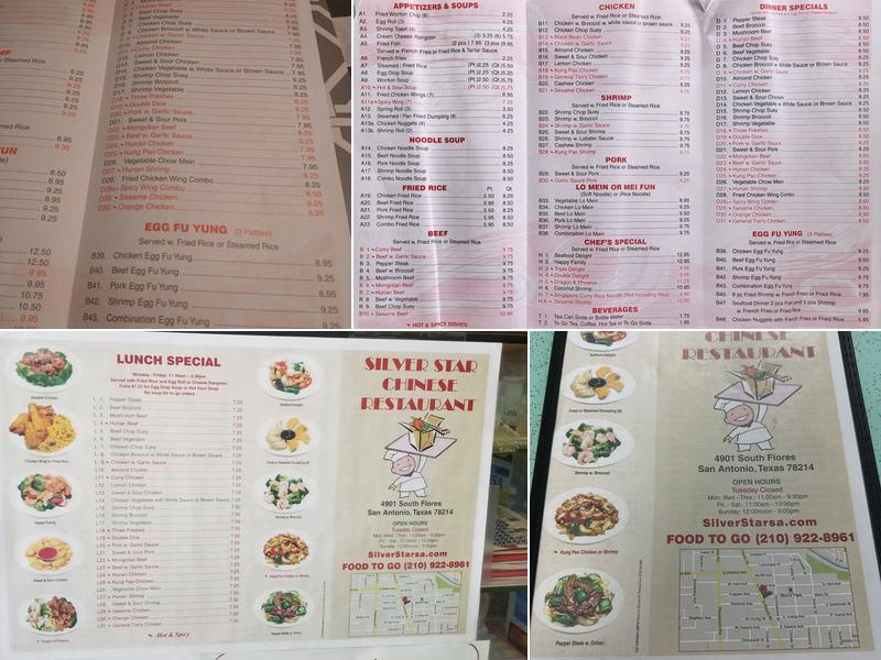 Silver Star Cafe Menu