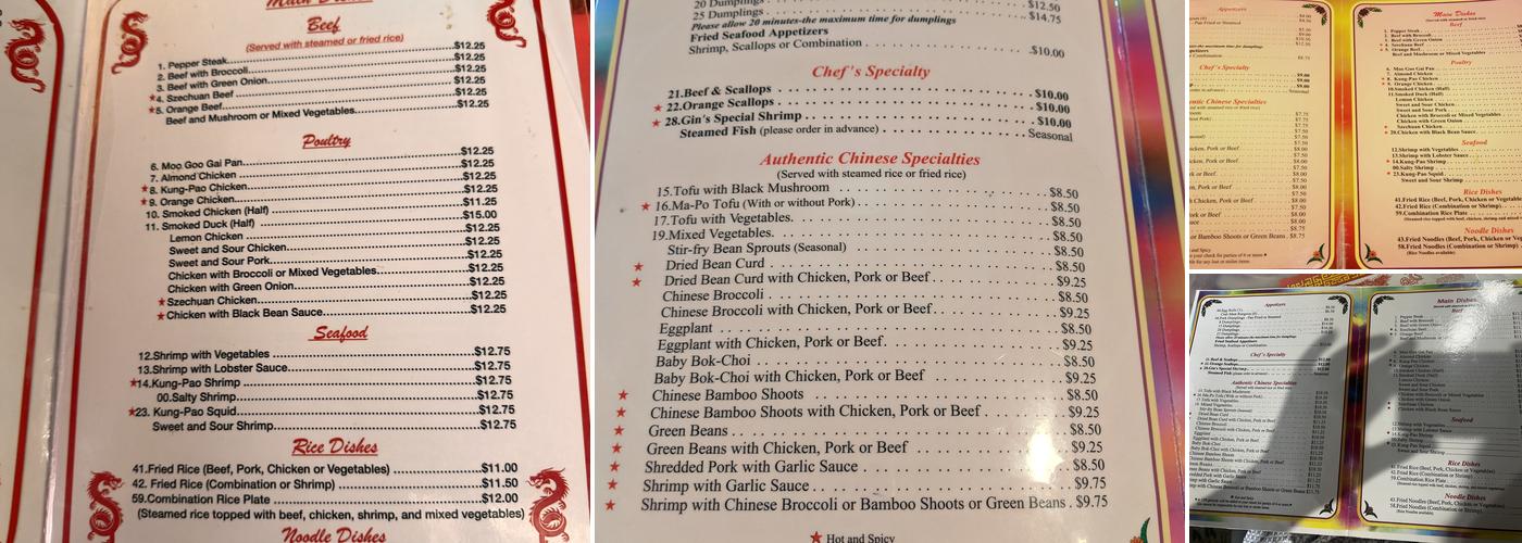 Gin Chinese Restaurant Menu