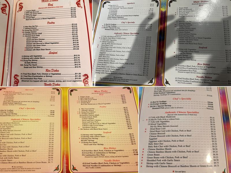 Gin Chinese Restaurant Menu
