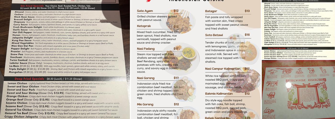 China Sun Restaurant Menu