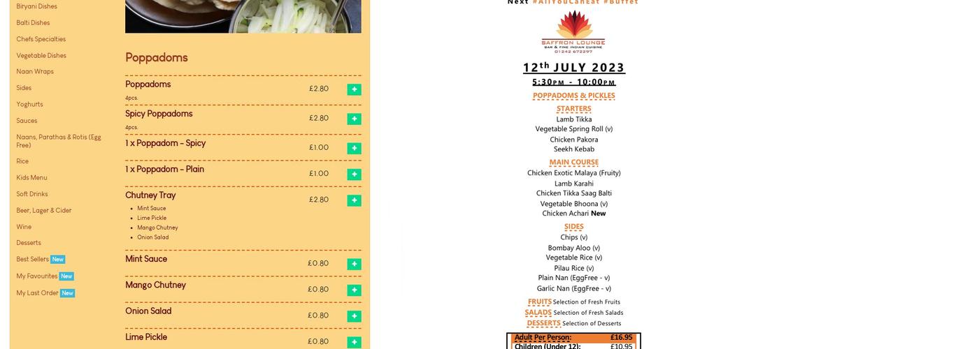 Saffron Lounge (Cheltenham) Menu