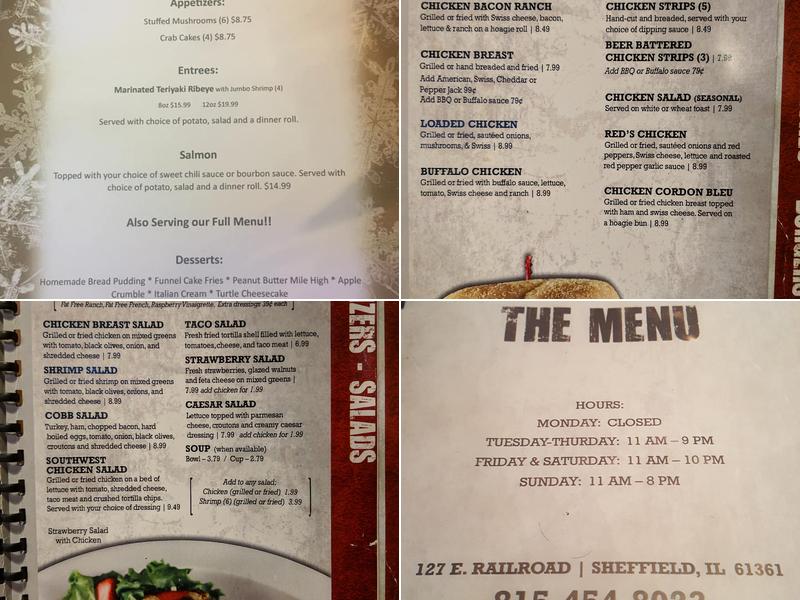 Red's Bar & Grill Menu