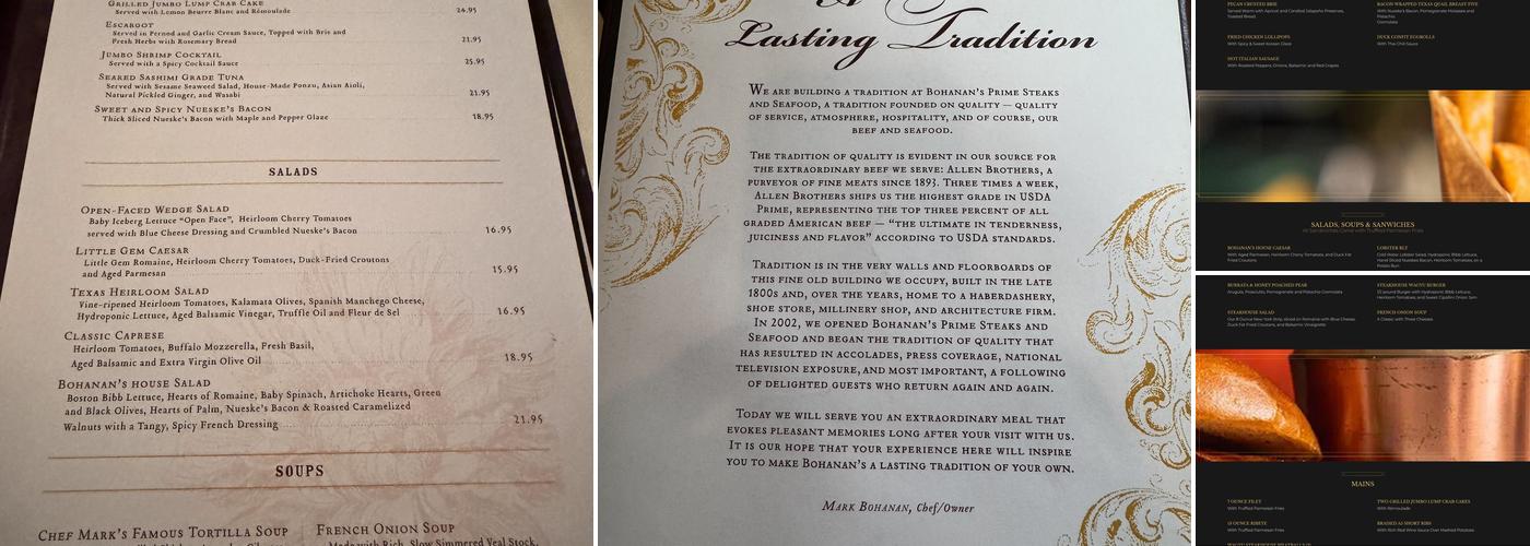 Bohanan's Prime Steaks and Seafood Menu