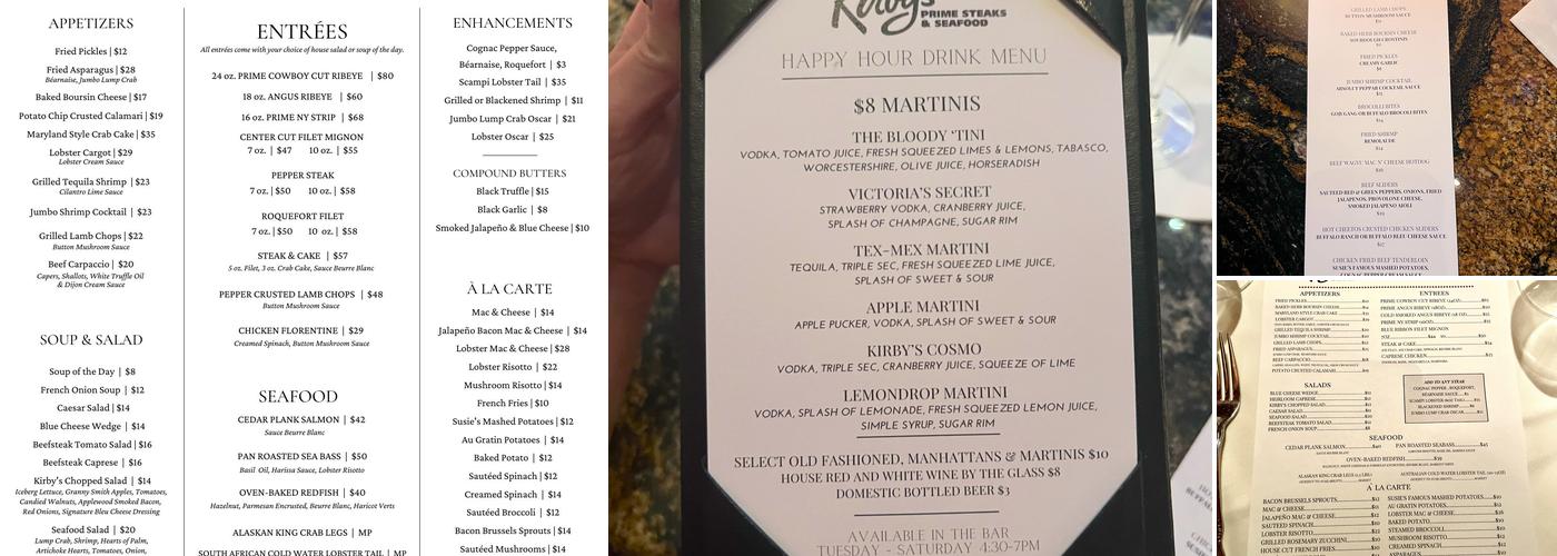 Kirby's Steakhouse Menu