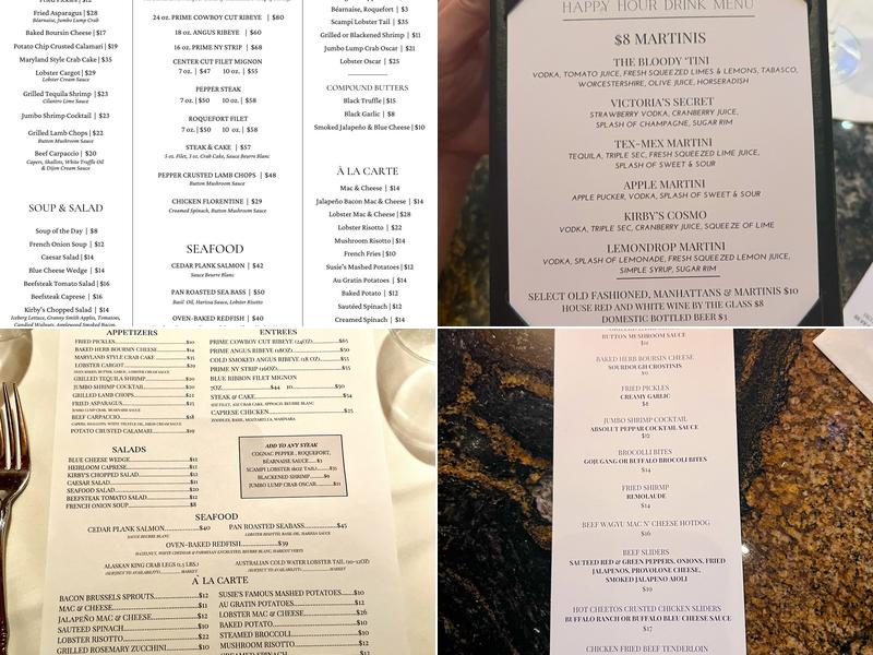 Kirby's Steakhouse Menu