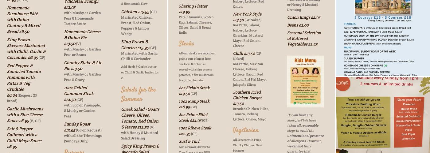 The Cedar Tree Bar and Grill Menu