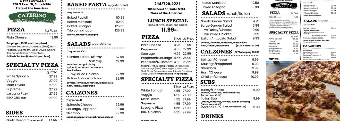 Broadway Pizza Menu