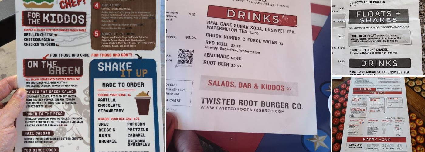 Twisted Root Burger Co. Menu