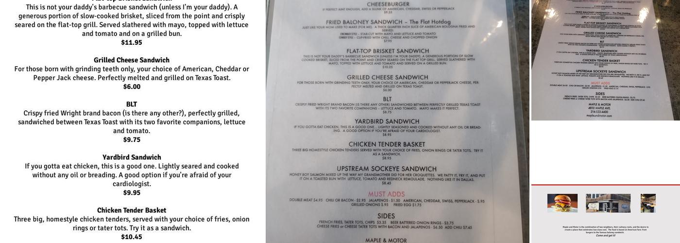 Maple & Motor Menu