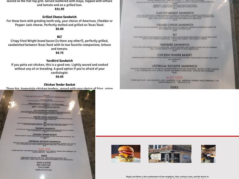 Maple & Motor Menu