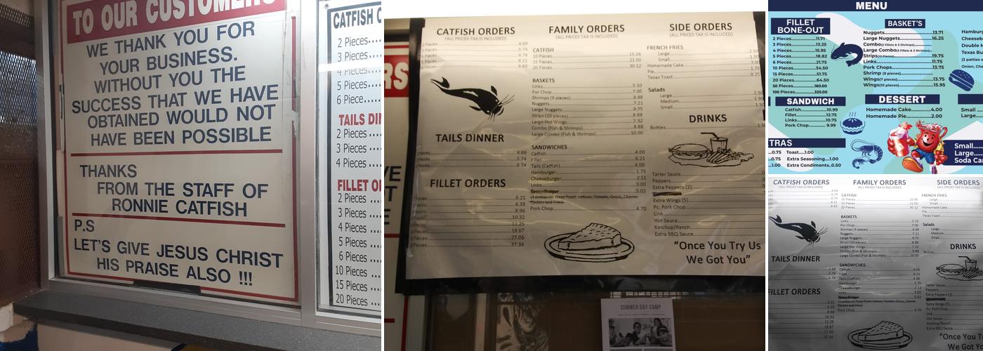 Ronnie's Catfish & More Menu