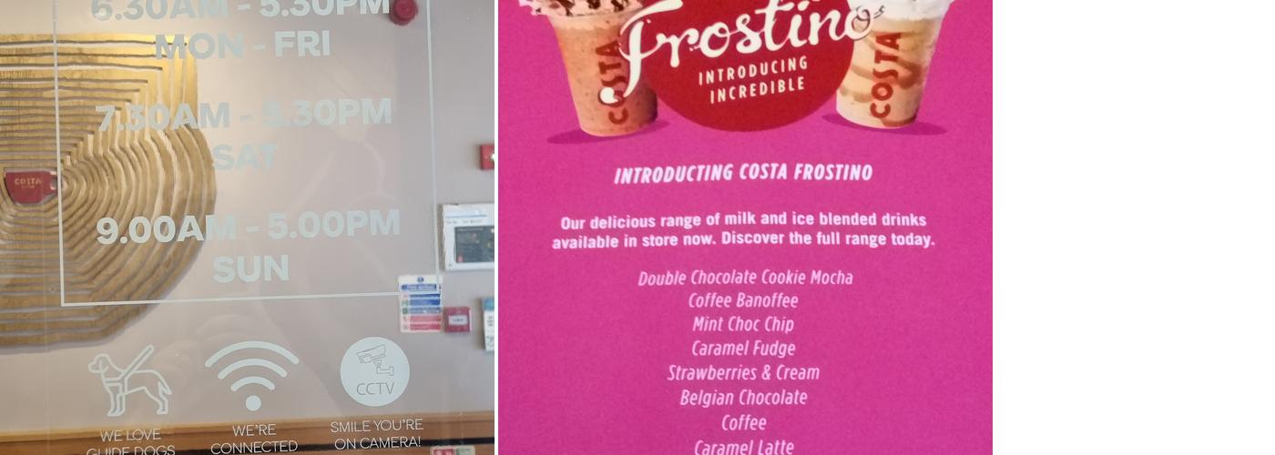 Costa Coffee. Menu
