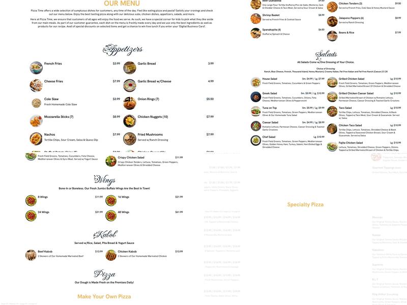 Pizza Time Menu