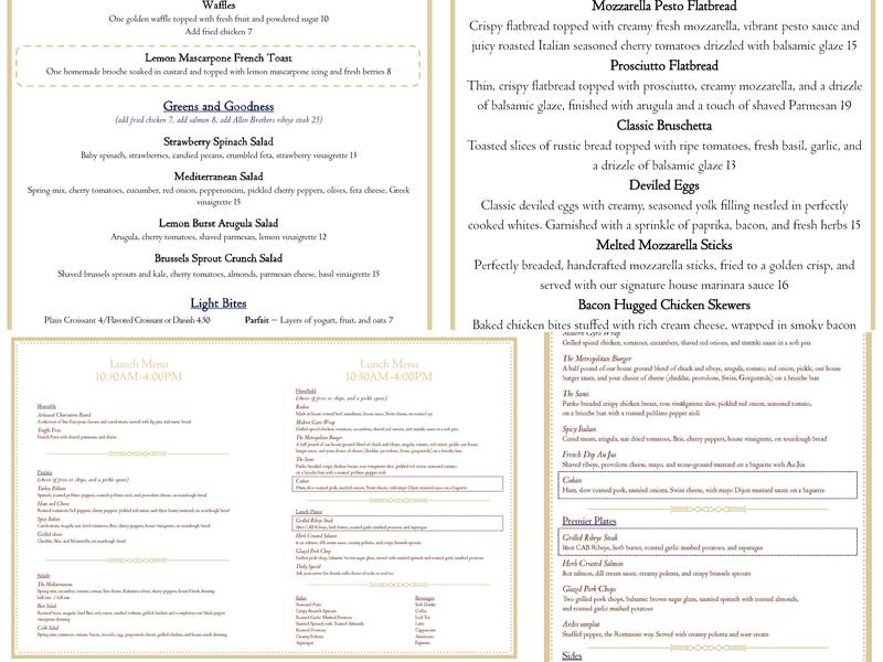 Metropolitan Cafe Menu