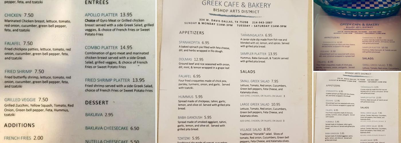 Greek Cafe & Bakery Menu