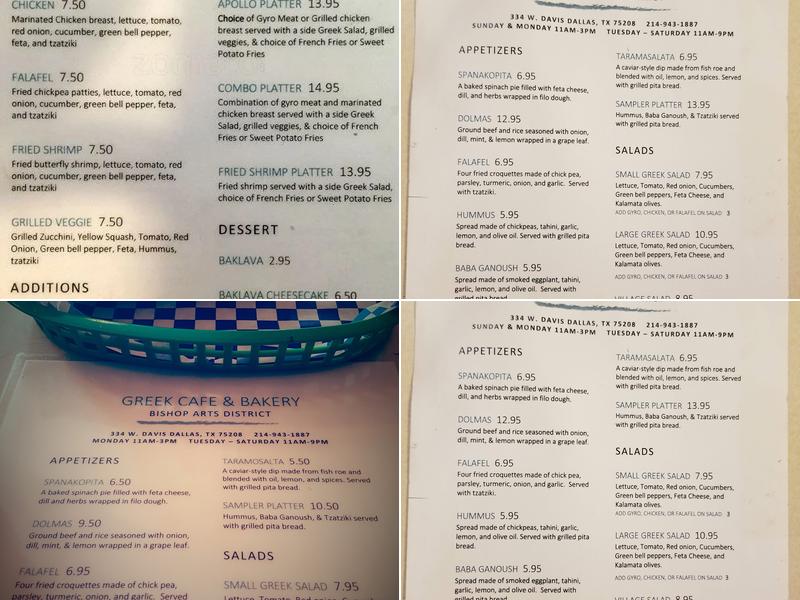 Greek Cafe & Bakery Menu