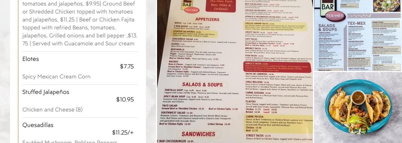 E Bar Tex-Mex Menu