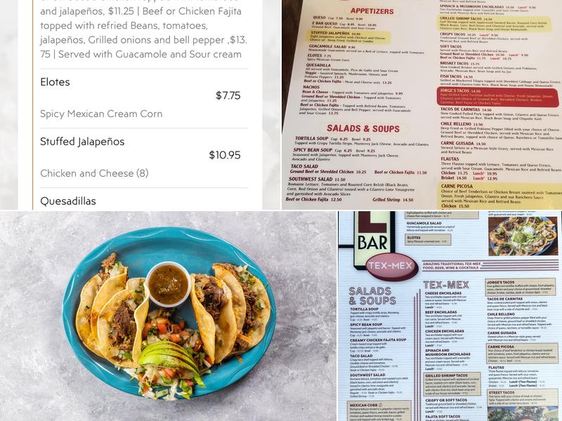 E Bar Tex-Mex Menu