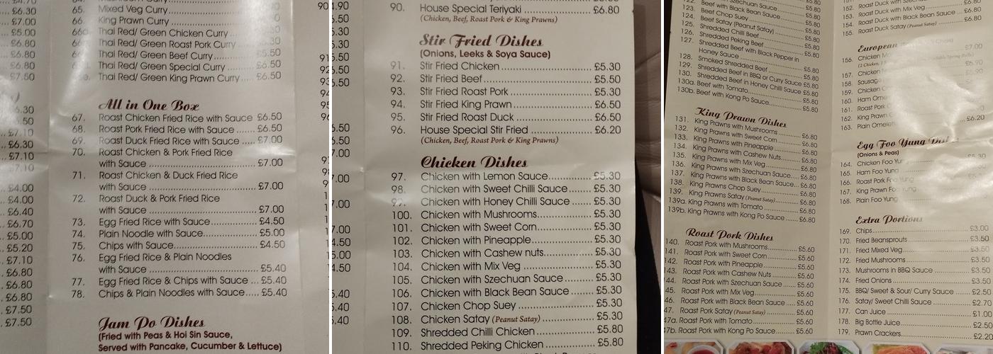 Share House Chinese Takeway Menu