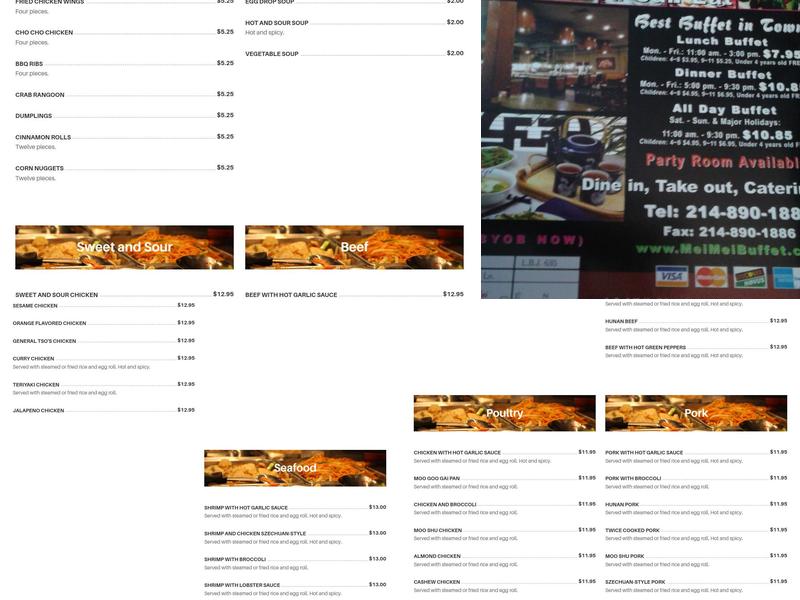 Mei Mei Chinese Buffet Menu