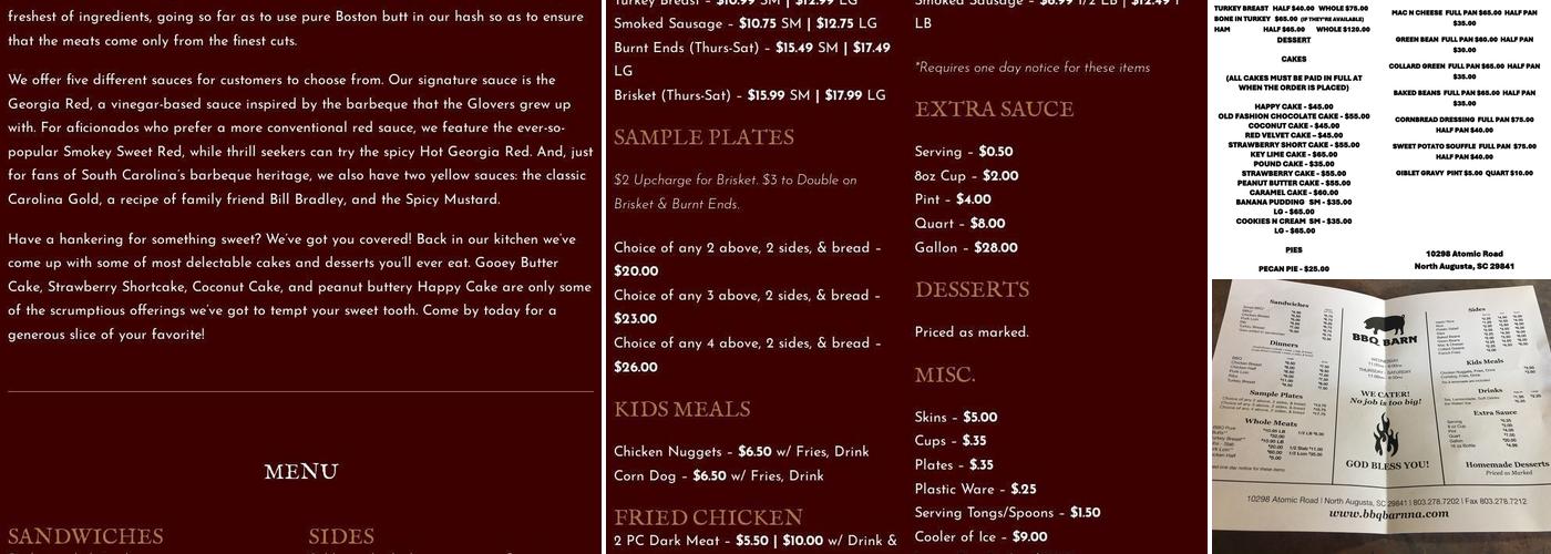 BBQ Barn Menu