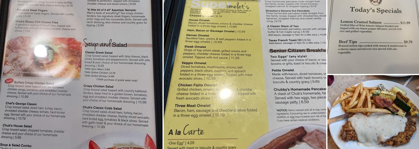 Chubby's Restaurant Menu