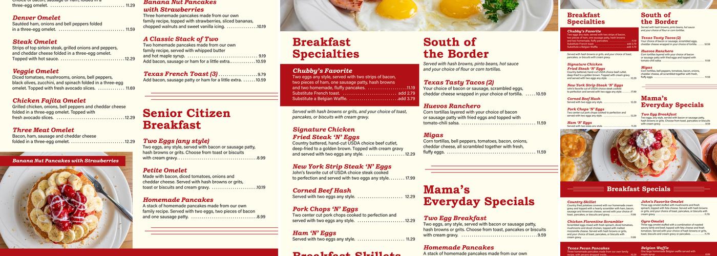 Chubby's Restaurant Menu